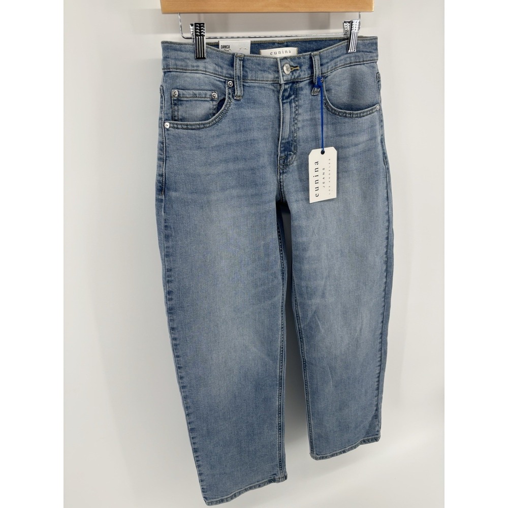 NWT Eunina Danica Bowed Straight Mid Rise Jeans Sz 7/28 Momcore Barrel Style - Picture 7 of 16